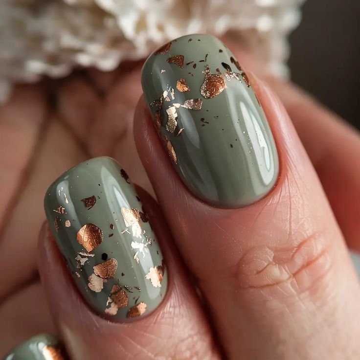 Nude Nails with Silver Foil