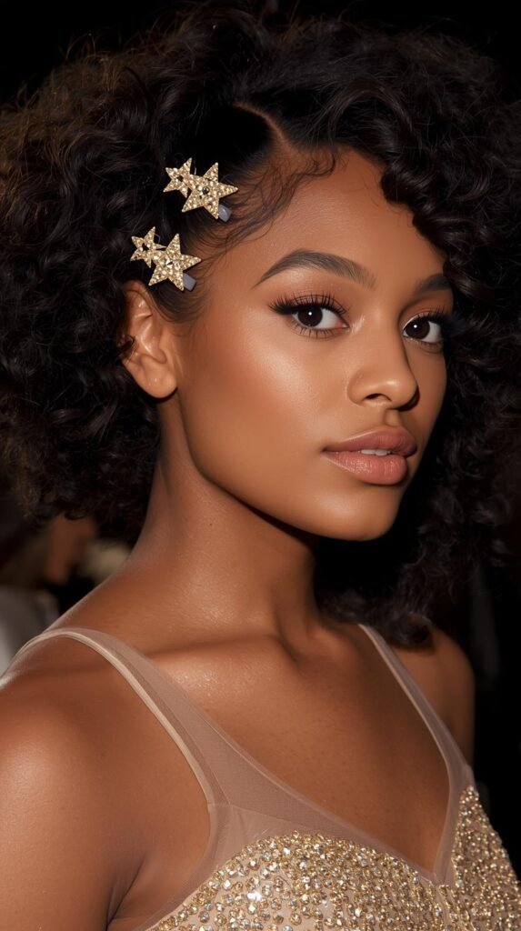 Tight Curls + Gold Star Clips