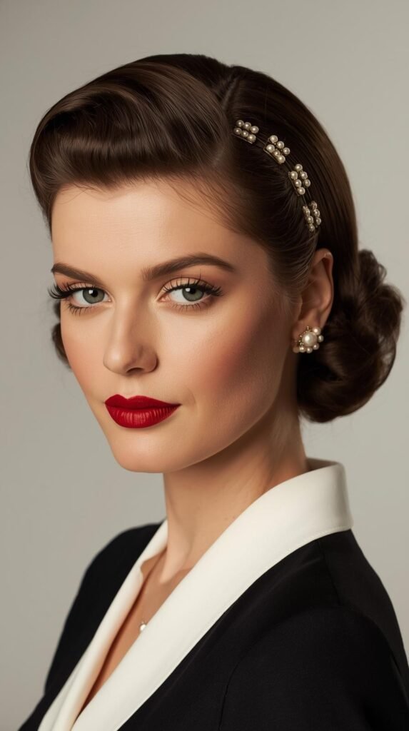 Retro Victory Rolls + Pearl-Studded Clips