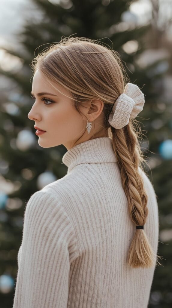 Loose Braided Ponytail with Ribbon Bow