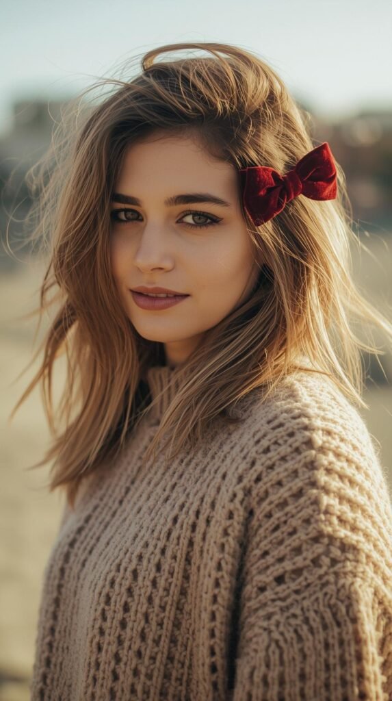 Loose Beachy Waves + Velvet Bow