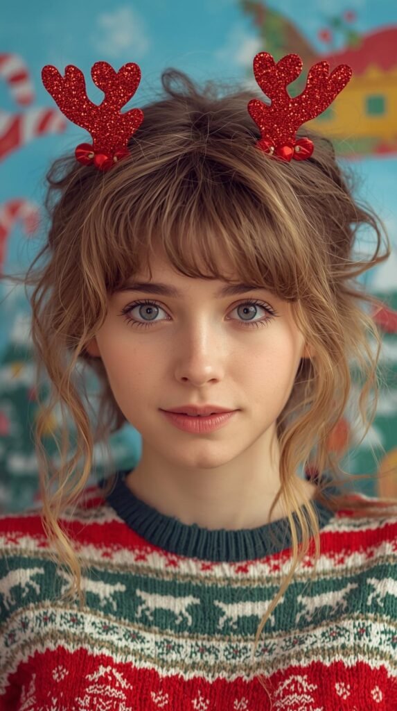 Messy Textured Waves + Reindeer Antler Clips