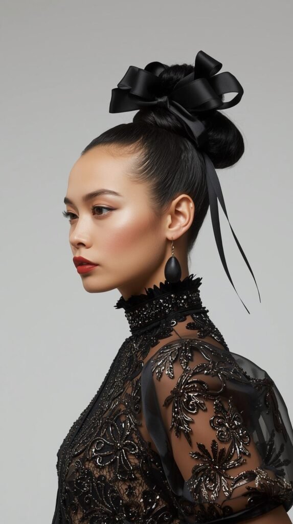 High Layered Pony with Ribbon Wrap