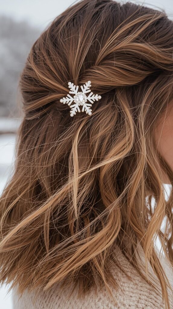 Textured Waves + Sparkly Snowflake Barrette