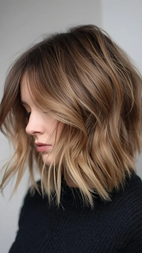 Textured Lob with Side Bangs