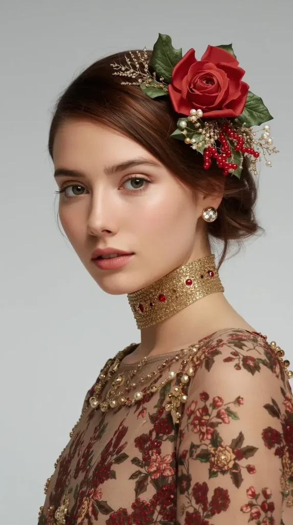 Braided Ponytail with Gold String Wrap