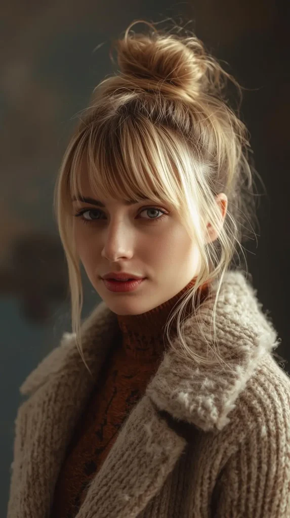 Messy Top Knot with Soft Bangs