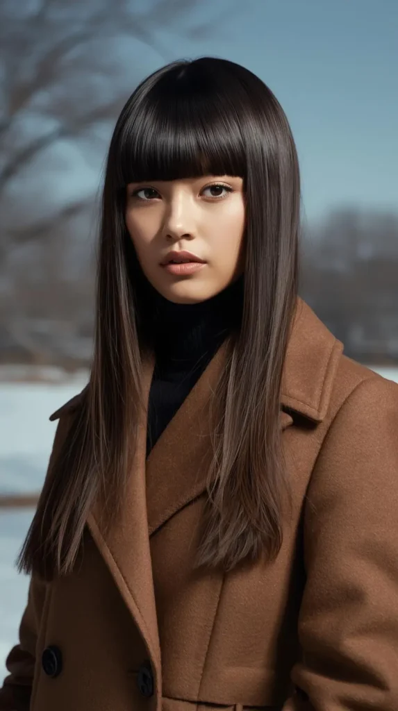 Blunt Straight Bangs with Sleek Hair