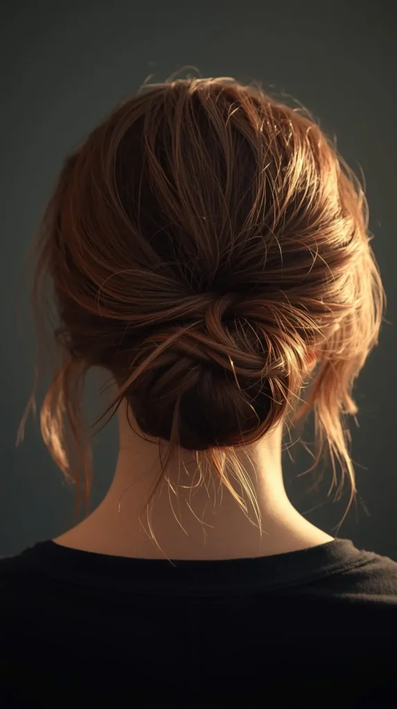 Wispy Bangs with a Low Messy Bun