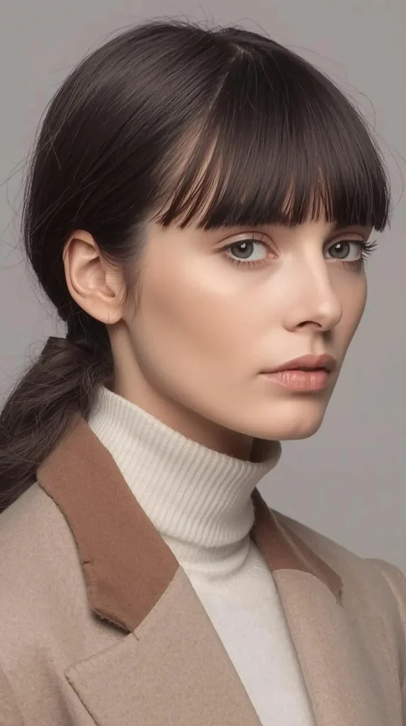 Low Sleek Ponytail with Straight Bangs
